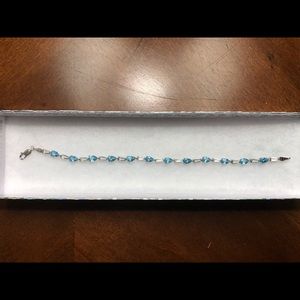 10k WG Genuine White and Blue Topaz Bracelet
